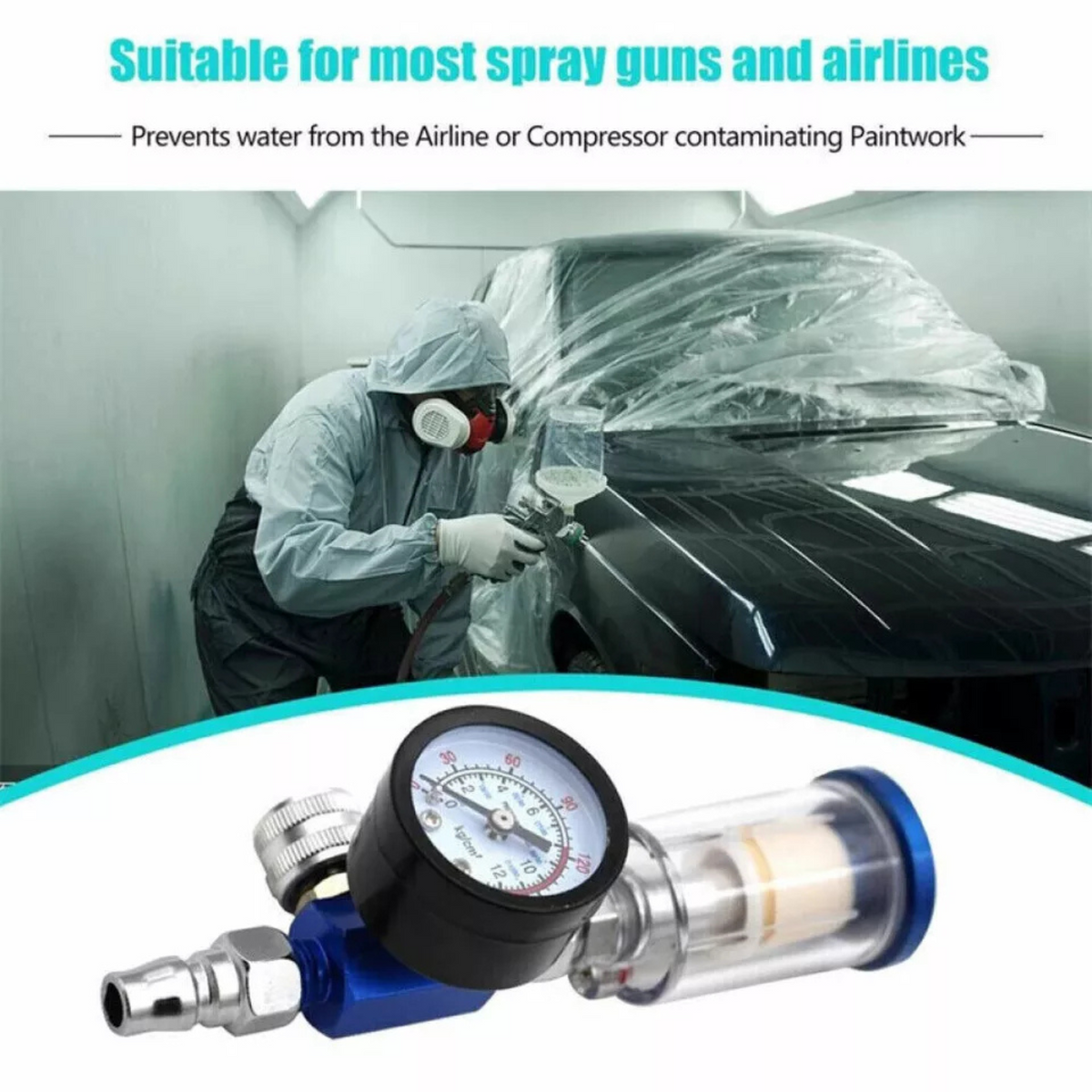 Air Pressure Regulator Paint Gun Filter New 1/4" Spray Gun Air Regulator Gauge