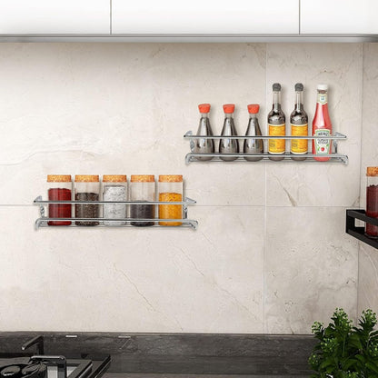 Wall Mounted 4pcs Spice Rack Adhesive For Inside Cupboard Spice Organizer Silver