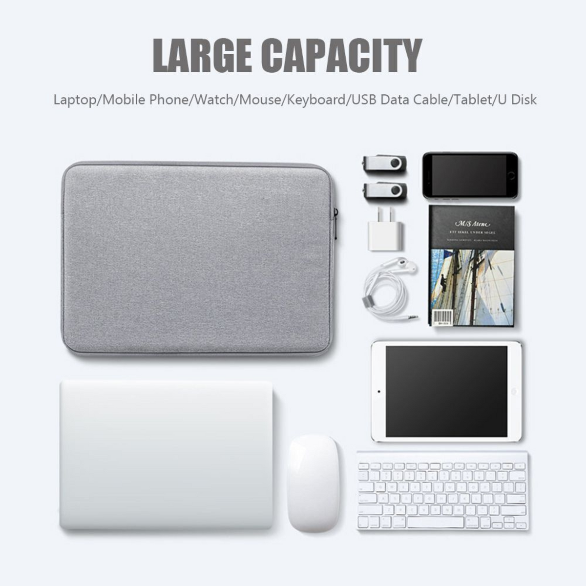 Light Grey Laptop Bag Shockproof Sleeve Case Notebook Pouch For HP Dell Lenovo