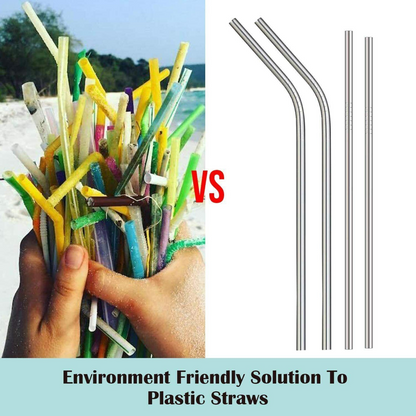 Washable Metal Drinking Straw 10PCS Stainless Steel Straws Bent Long Reusable