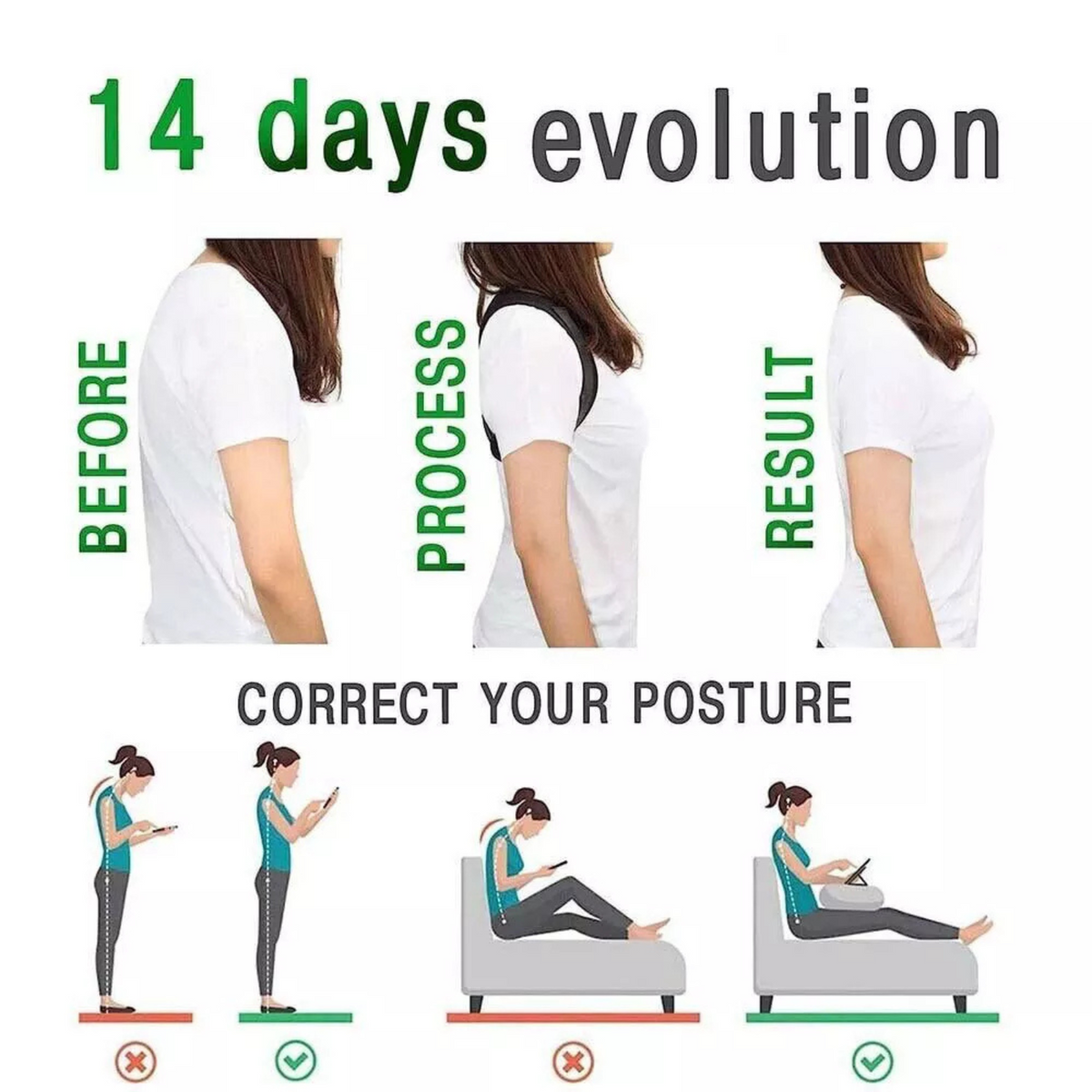 Shoulder Brace Belt for Women Men Adjustable Posture Low Back M