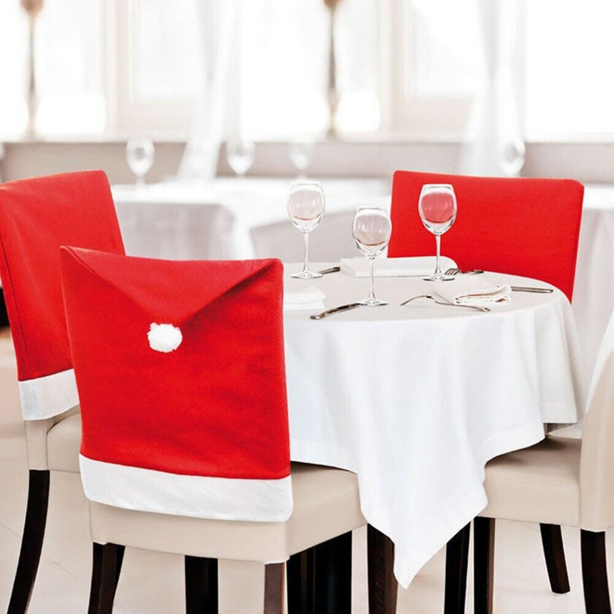 Decoration Christmas Home Decor 6x Santa Chair Covers Dinner Table Set