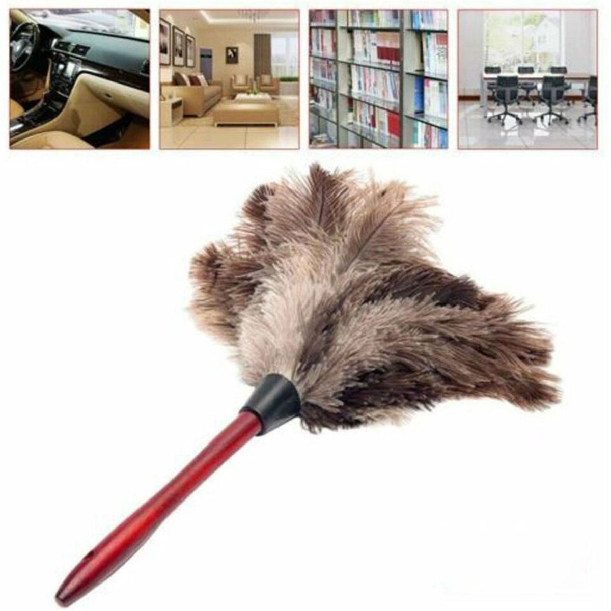 Dust Cleaning Tool Anti-static Ostrich Feather Fur Brush Wooden Handle Duster