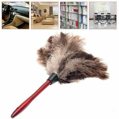 Dust Cleaning Tool Anti-static Ostrich Feather Fur Brush Wooden Handle Duster