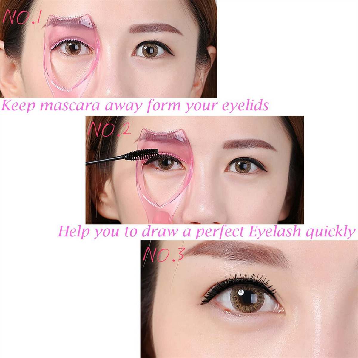 Pink Curler Lash Comb 3 In 1 Eyelash Mascara Makeup Protect Tool Applicator