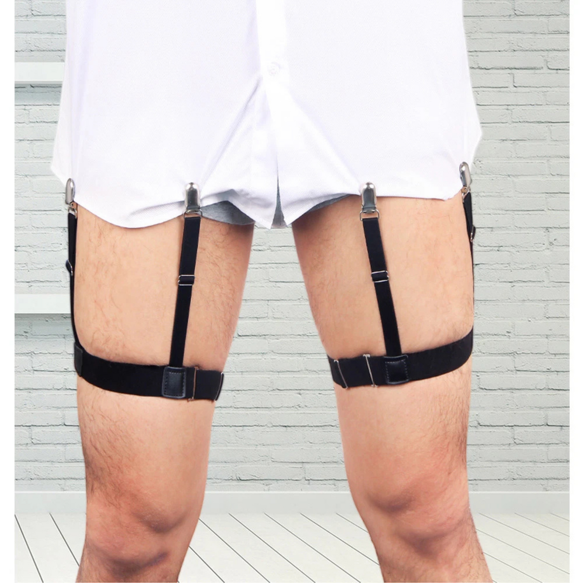 2x Non-slip Locking Men Shirt Stays Holder Garters Suspenders Military Uniform