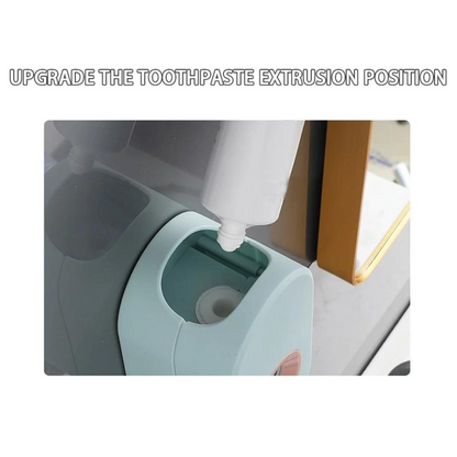 Wall-Mounted Rack Bathroom Toothbrush Holder Automatic Toothpaste Dispenser Blue