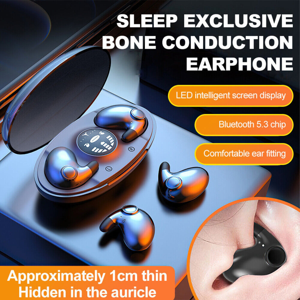 New Hidden Wireless Bluetooth 5.3 Earbuds Sleep Invisible Headphones