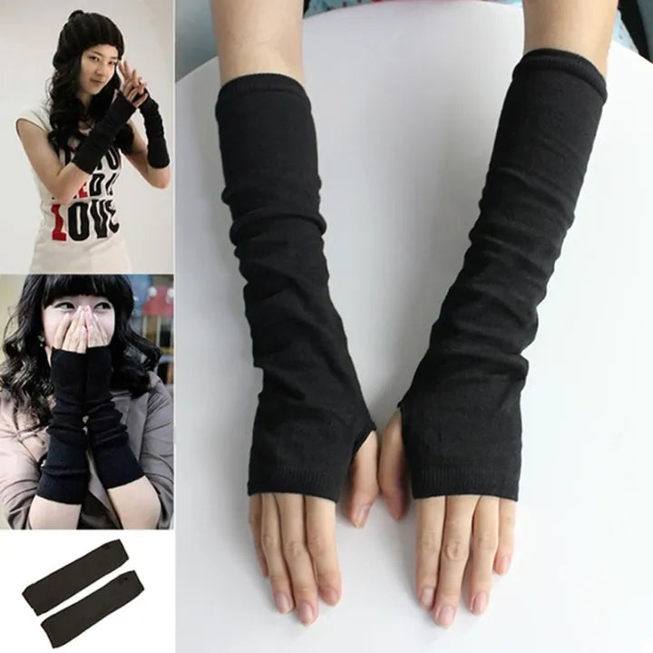 Winter Long Knitted Fingerless Gloves Wrist Arm Hand Warmer Women Mitten