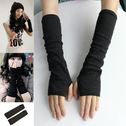 Winter Long Knitted Fingerless Gloves Wrist Arm Hand Warmer Women Mitten