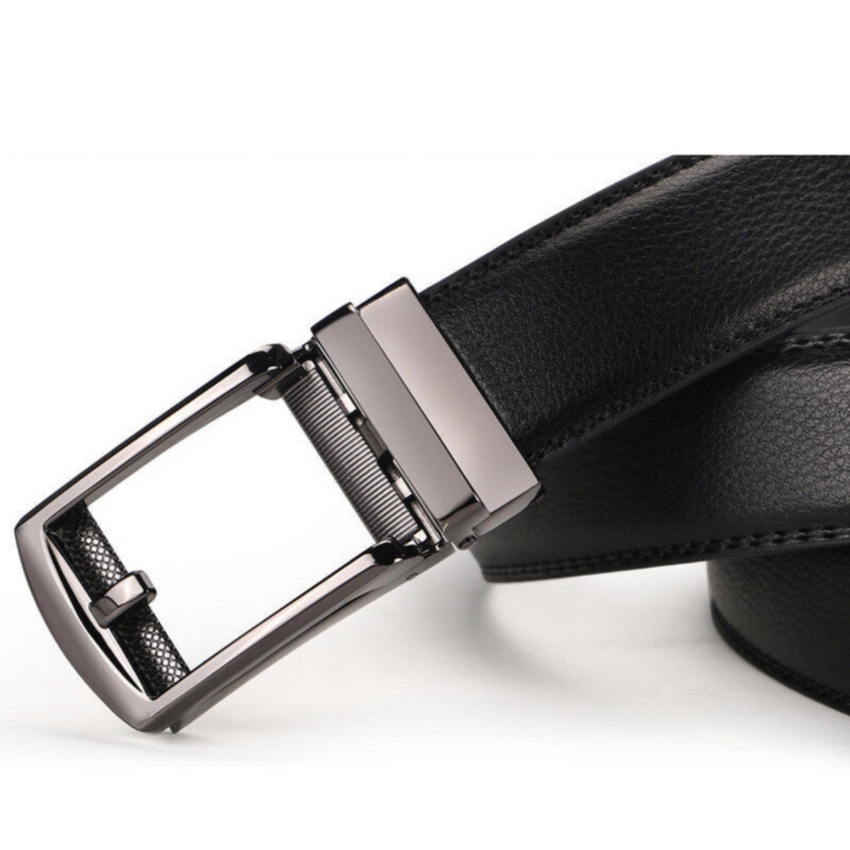 Automatic Steel Buckle Black Leather Belt Detachable Waistband Cuttable Strap