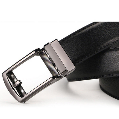 Automatic Steel Buckle Black Leather Belt Detachable Waistband Cuttable Strap