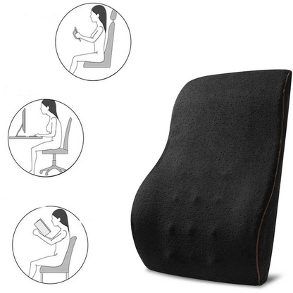 Memory Foam Lumbar Back Support Cushion Black Ergonomic Comfort for Office
