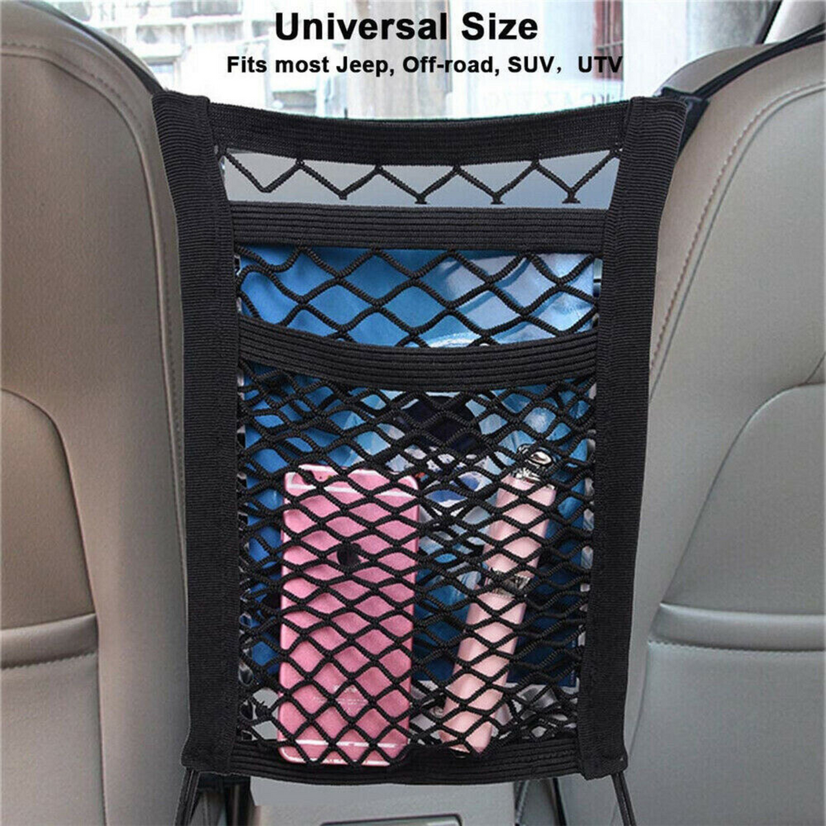 Net Bag Organizer Universal Car Seat Mesh Tidy Storage Holder Multi-Pocket