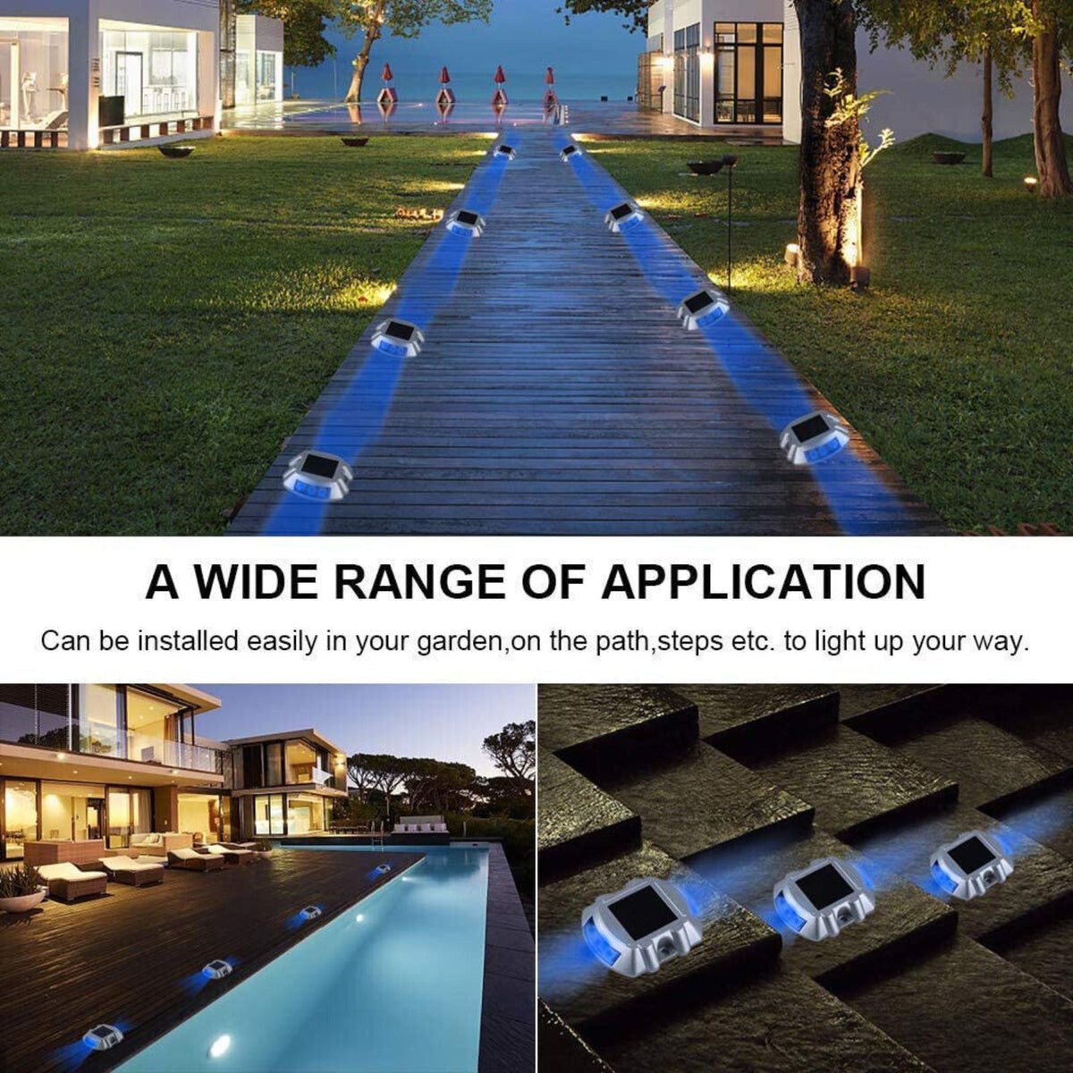 LED Road Markers 2pcs Solar Driveway Blue Light For Garden Pathway Stair