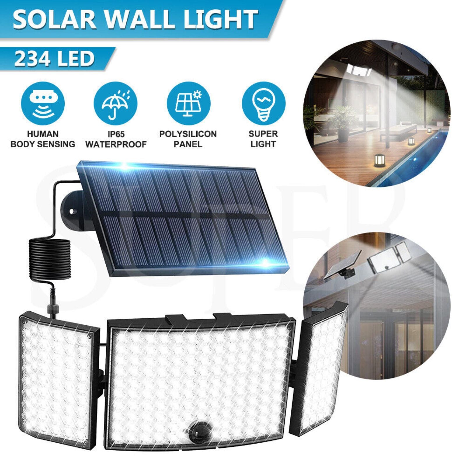 Solar Motion Sensor 234 LED Light Large Outdoor Garden Wall Security Flood Lamp