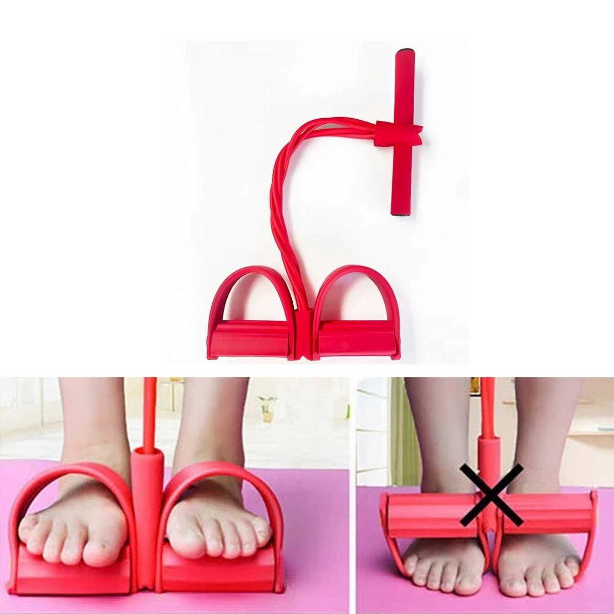 Exercise Tension Rope Multi Function Pedal Red Foot Resistance Training Tool