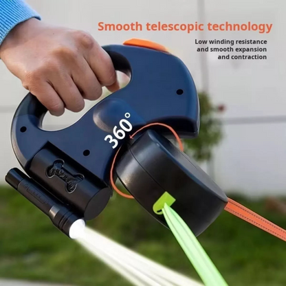 Tangle-Free & LED Light Retractable Dual Dog Leash with 360° Blue