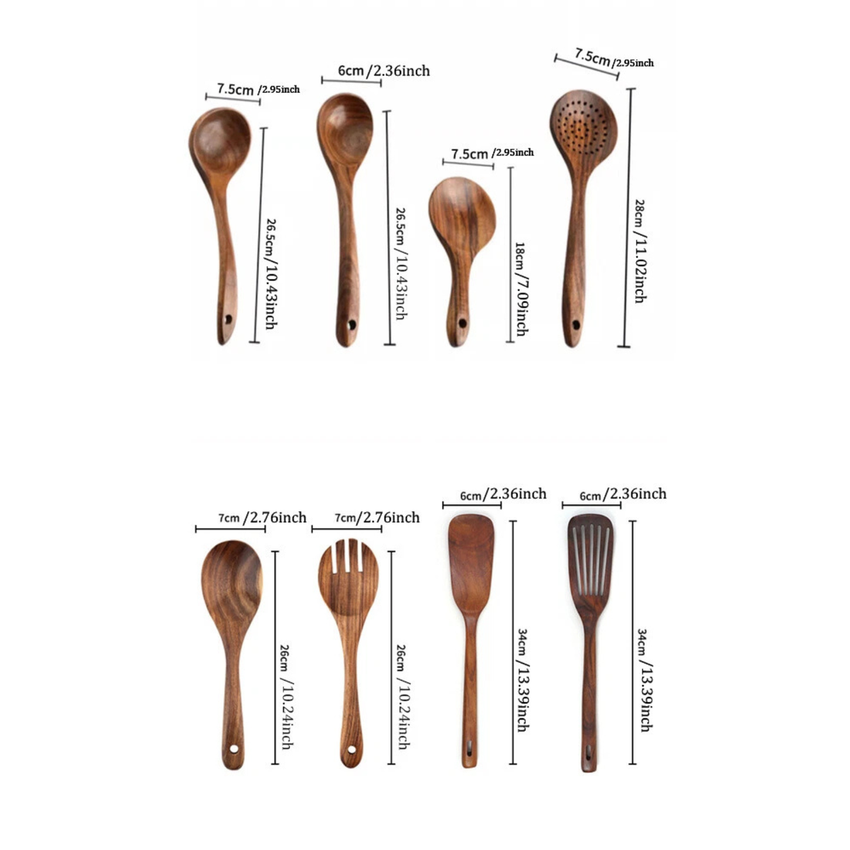 Wooden Kitchen Cooking Spoons Utensils Set Food Prep Tools Durable 7x