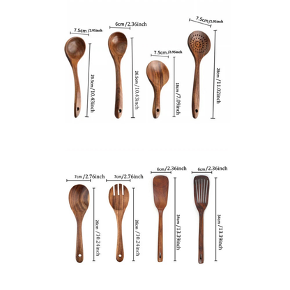 Wooden Kitchen Cooking Spoons Utensils Set Food Prep Tools Durable 7x