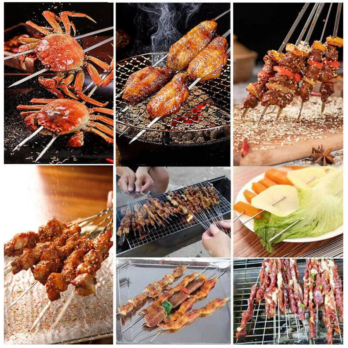 20x Tools Kebab Stick Skewers Flat Needle BBQ Stainless Steel Barbecue Metal