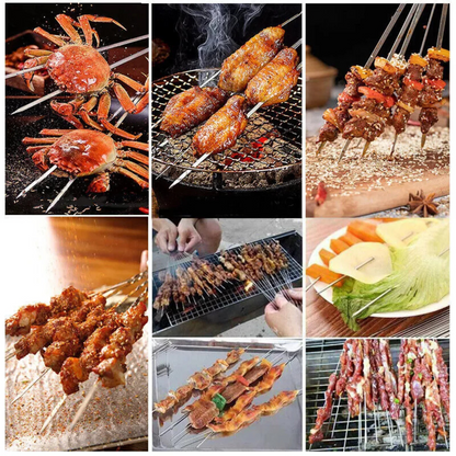 20x Tools Kebab Stick Skewers Flat Needle BBQ Stainless Steel Barbecue Metal