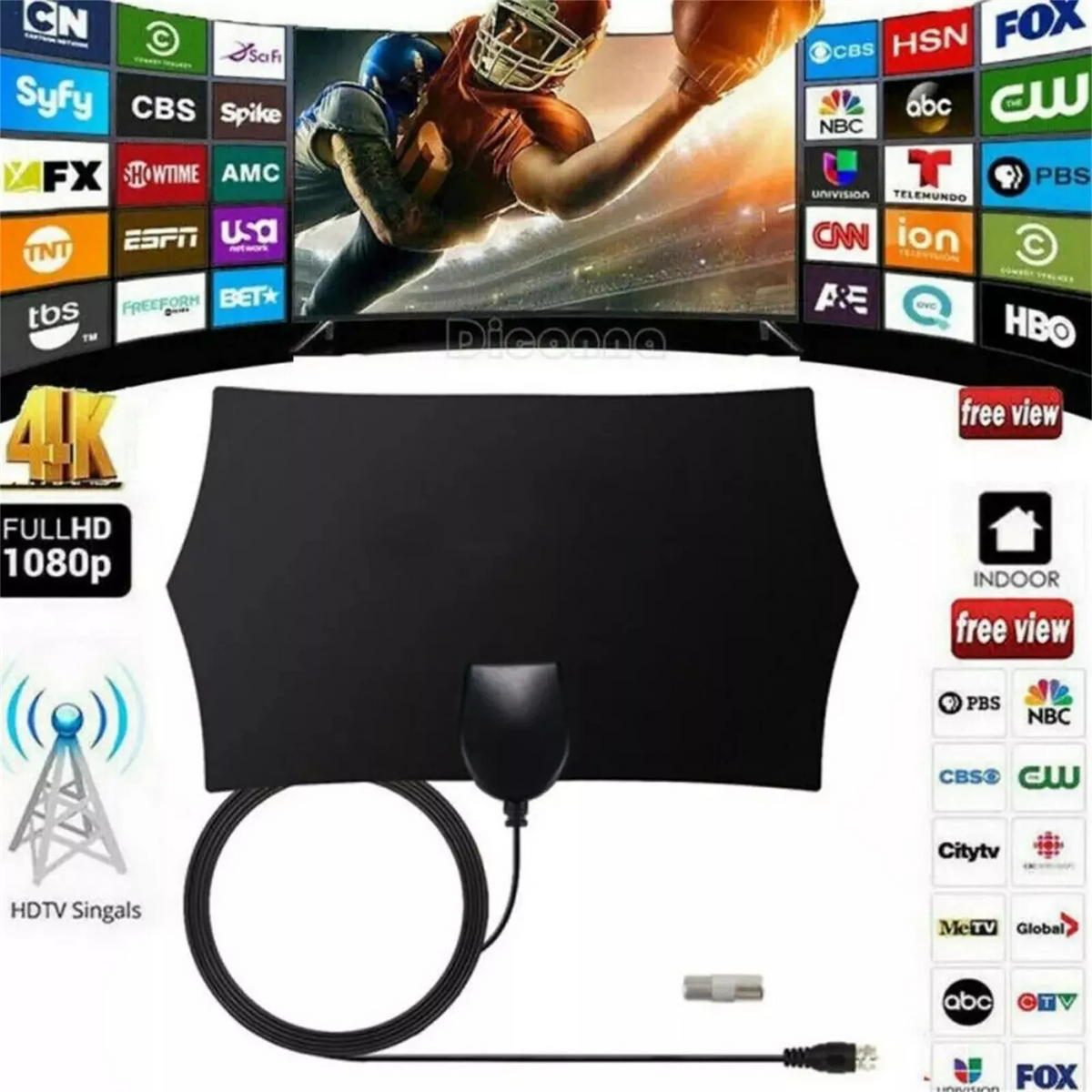 Antena Indoor TV Digital HD Skywire Aerial 4K 300 Mile Range TV Antenna 1080P