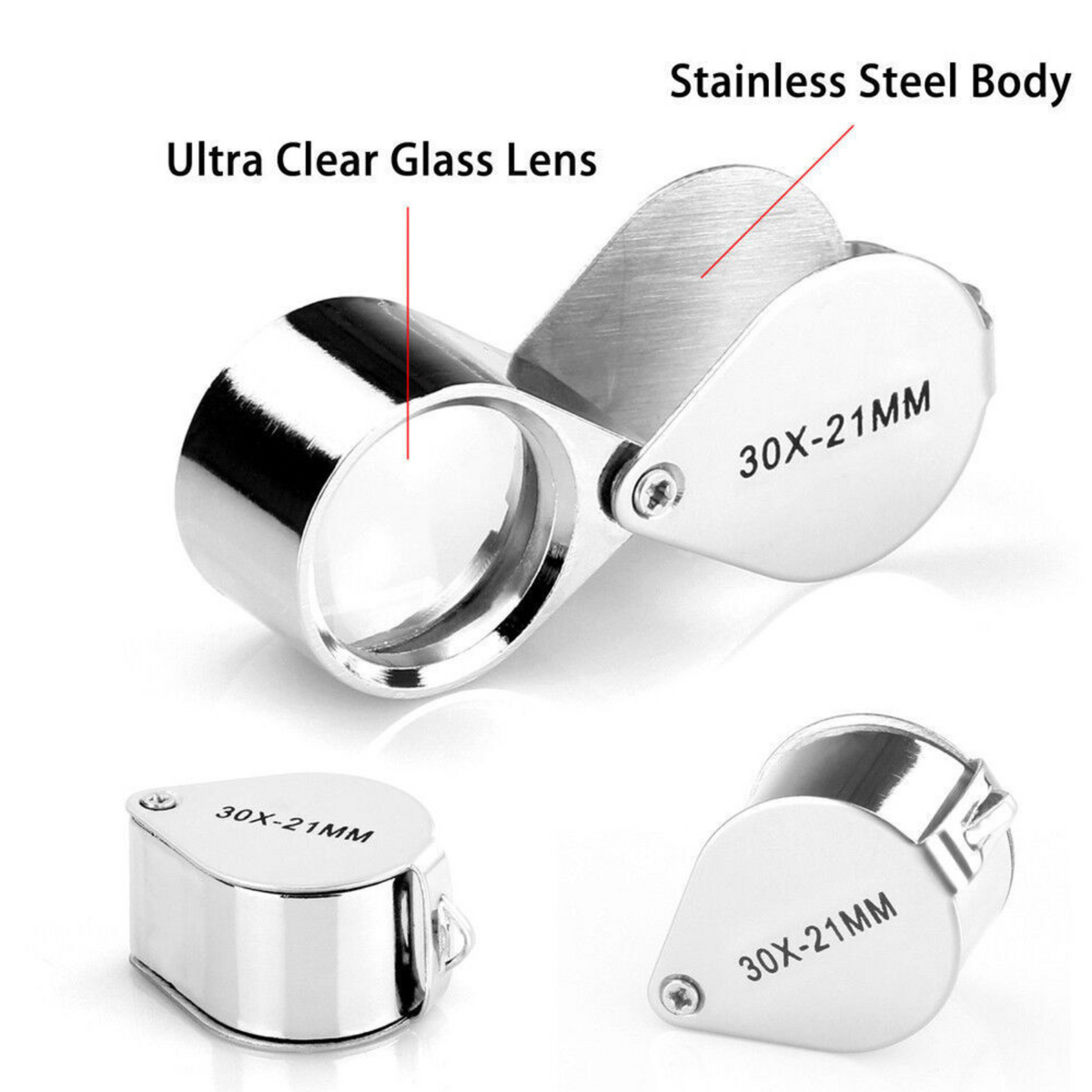 Eye Jewelry Magnifying Glass 30 X 21mm Jewelers Loupe Magnifier Pocket