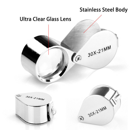 Eye Jewelry Magnifying Glass 30 X 21mm Jewelers Loupe Magnifier Pocket