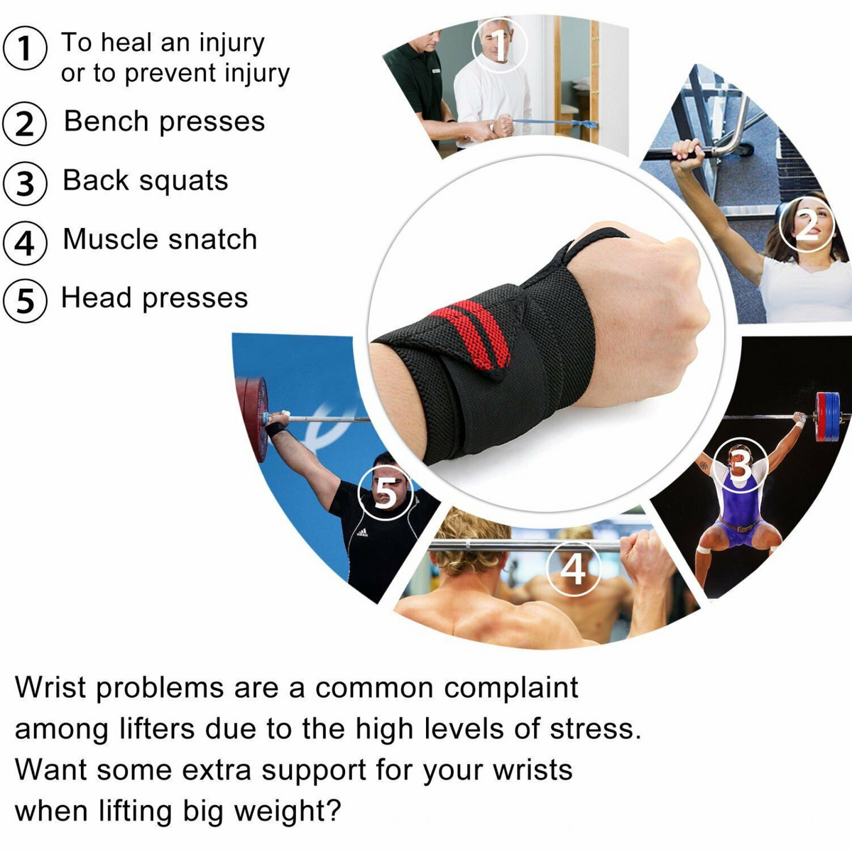 Red Wrist Support Straps Wraps Muscle Bodybuilding Weight Lifting Gym Training