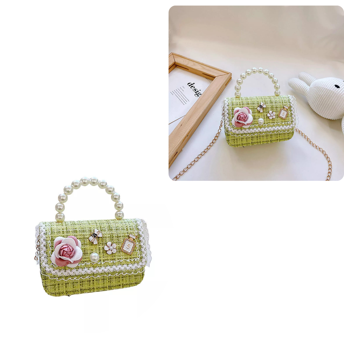 Green Princess Square Handbag Shoulder Tote Purse for Women