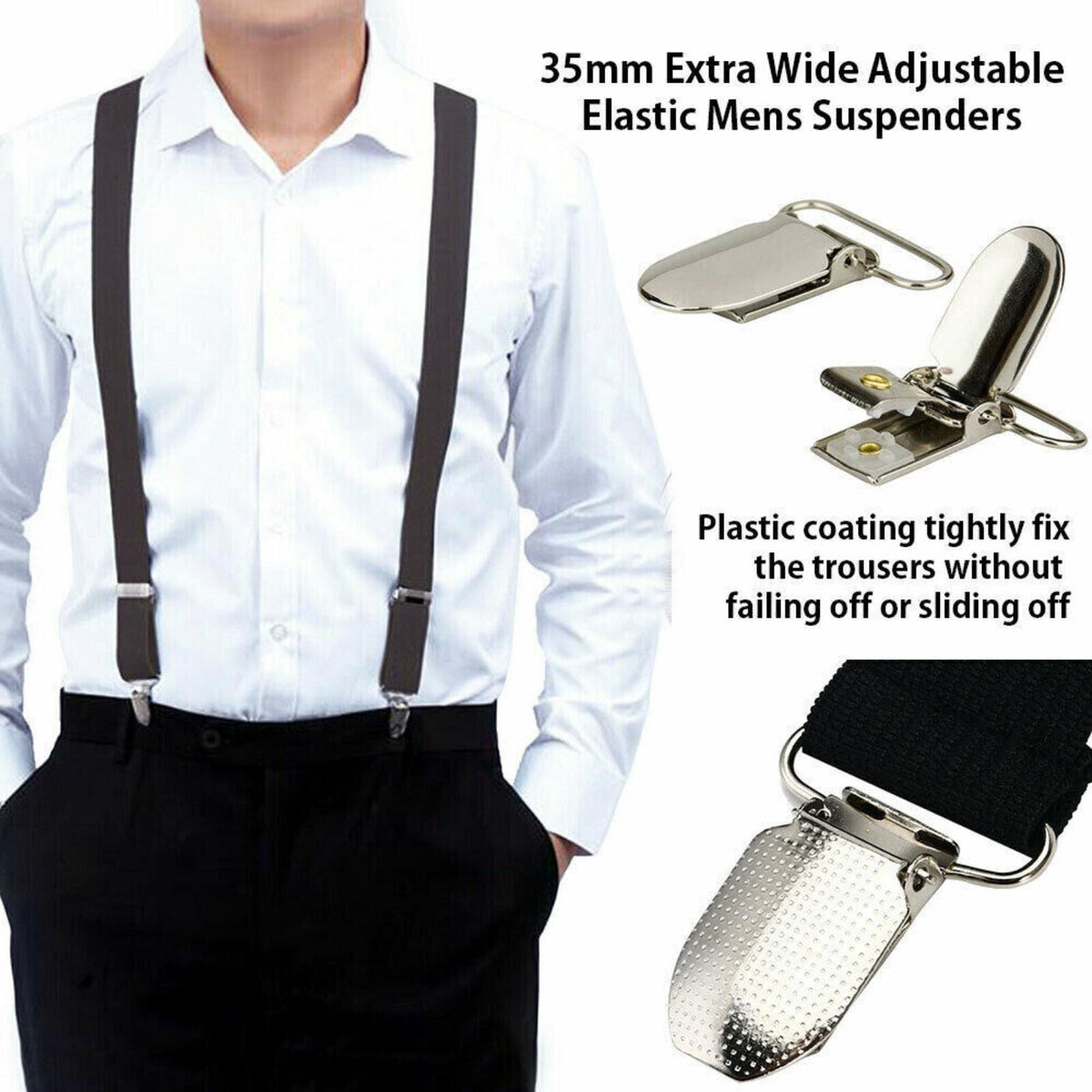 Adjustable Elastics Suspenders Clip On Men's Braces Trouser 35mm Extra Wide