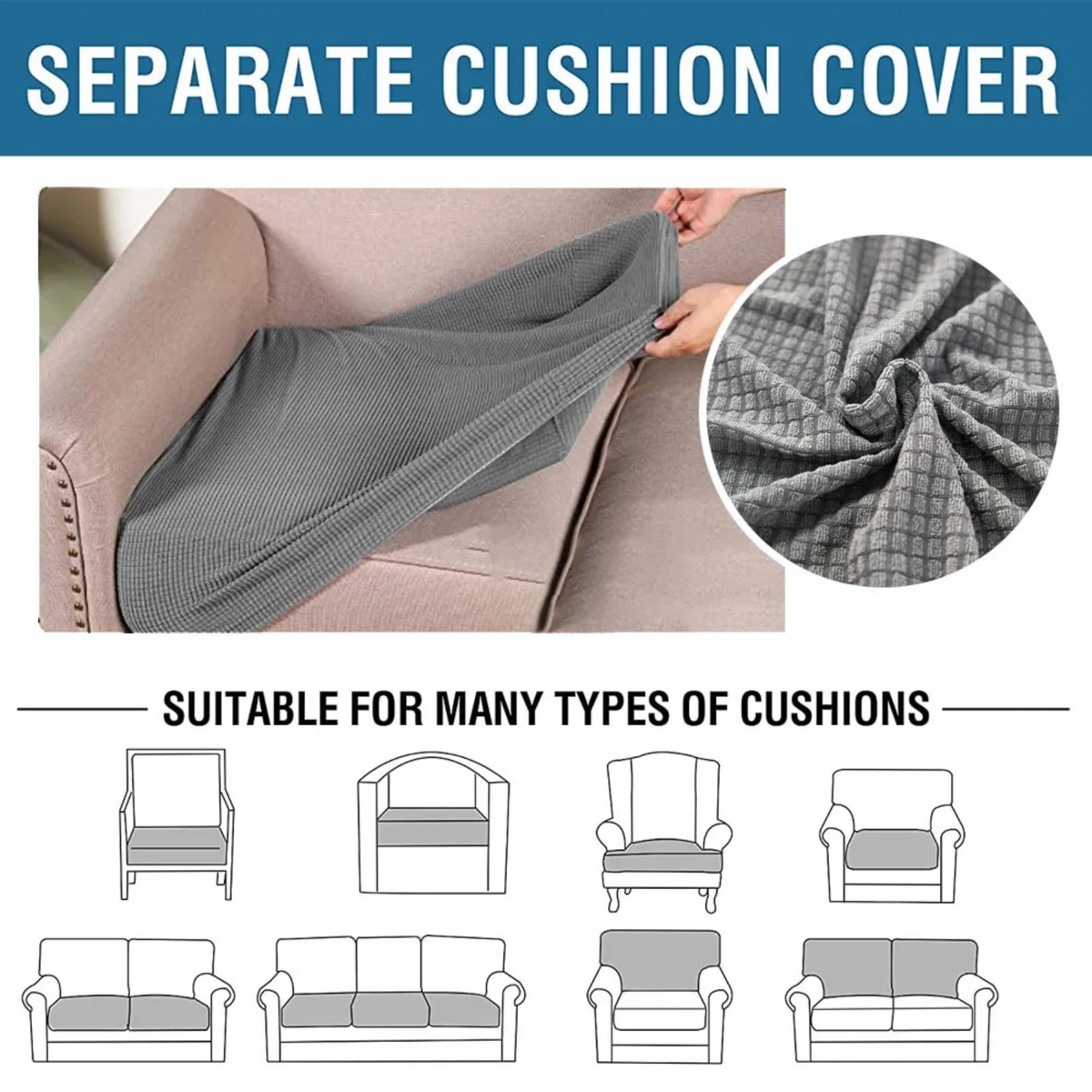 2 Seater Stretch Lounge Slipcover Sofa Cushion Protector Cover Light Grey