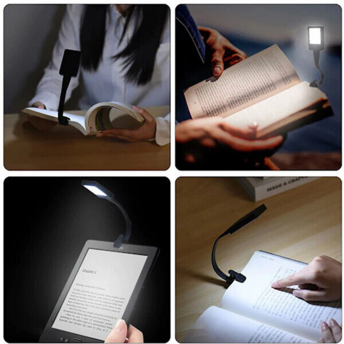 USB Rechargeable Flexible Clip On Bed Desk Table Black LED Reading Light Lamp