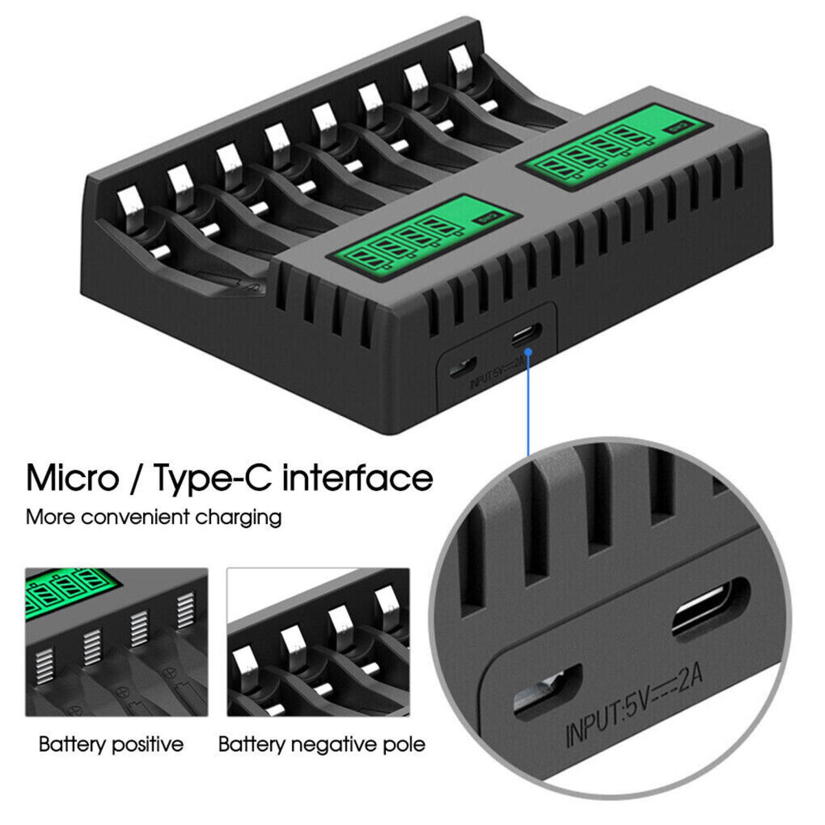 Smart Battery Charger for AA/AAA LCD Display 8 Slot Rechargeable Batteries