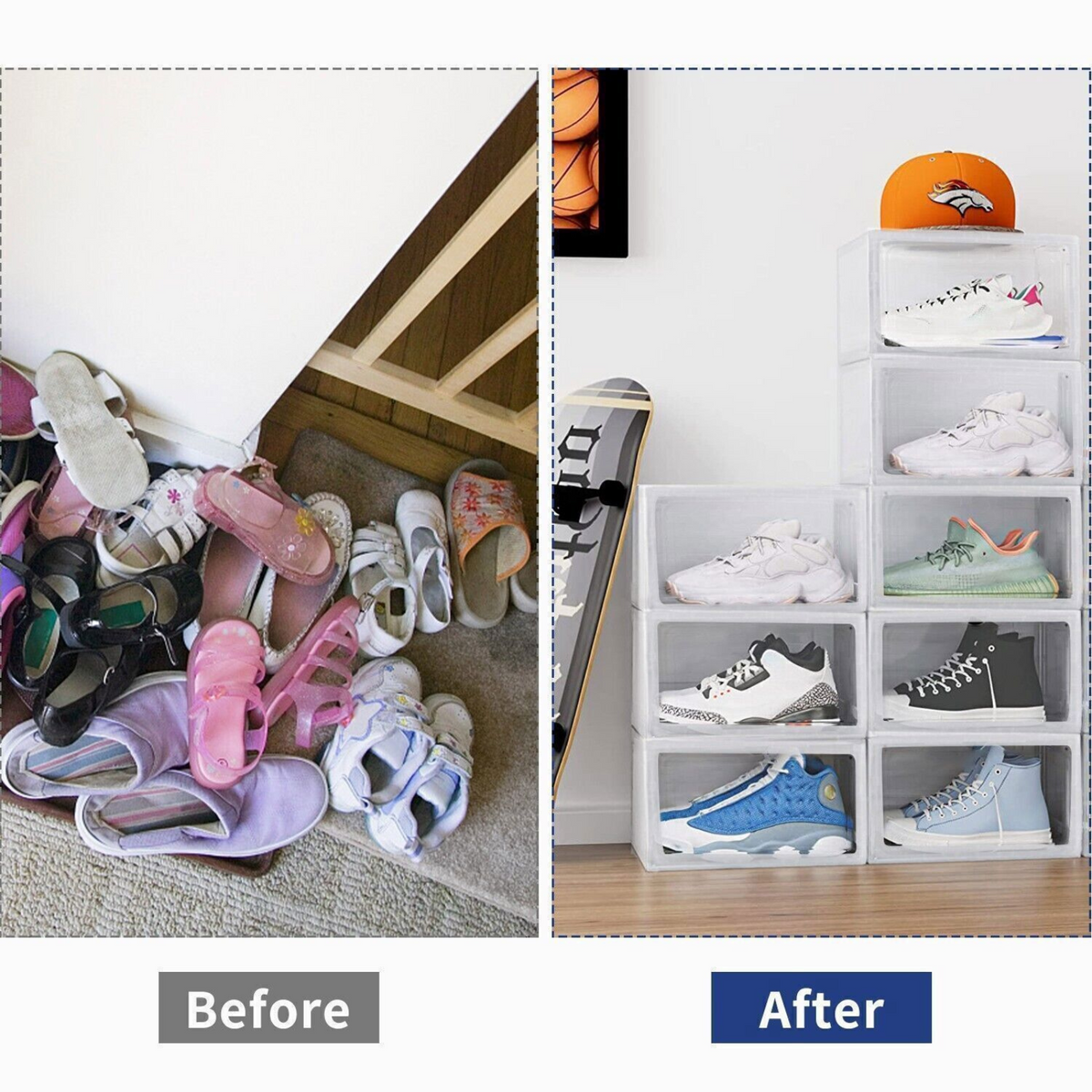 Stackable Shoe Display Case with Magnetic Side Opening - Clear Storage ...