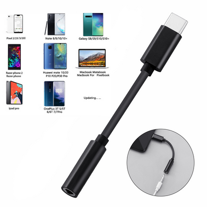 Black USB Type C To 3.5mm Audio Adapter Female Headphone Jack Cable