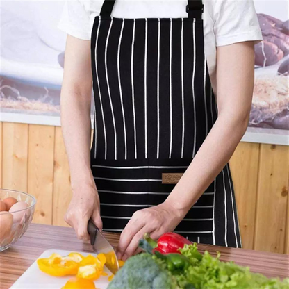 Black Wide Stripe BBQ Chefs Adjustable Apron Hanging 2 Pockets