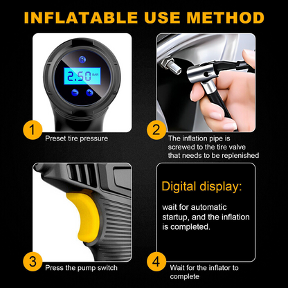 Handheld LCD Digital Air Compressor Automatic Cordless Pump Car Tyre Inflator