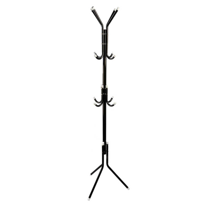 Black 3-Tier Hat Coat Hanger Tree Style Steel Stand 12 Hook Clothes Rack