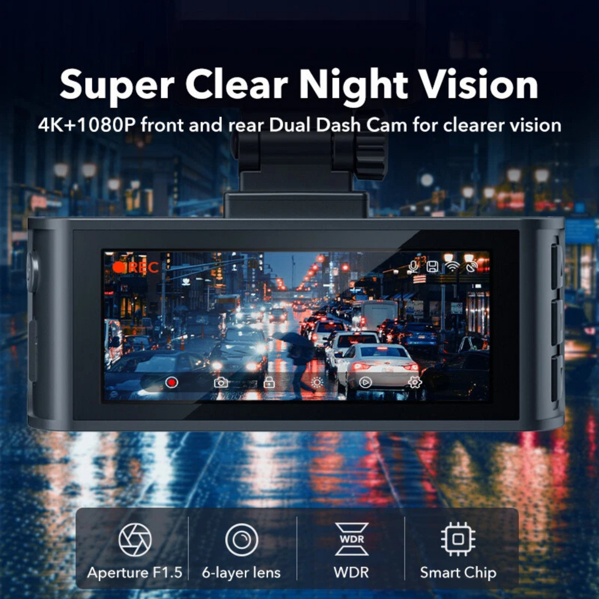 Rear Car DVR Dash Camera WiFi Video Recorder REDTIGER 4K Dash Cam Front