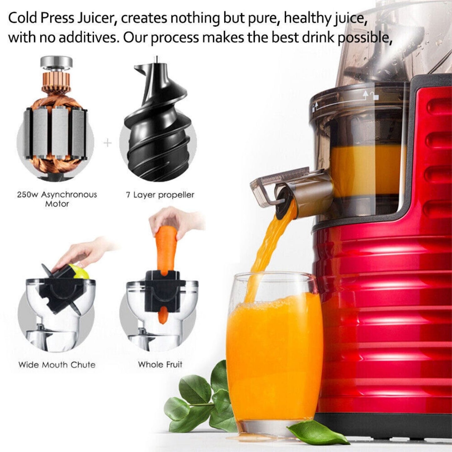 Wide Mouth Vegetable Processor Professional Whole Fruit Cold Press Slow Juicer