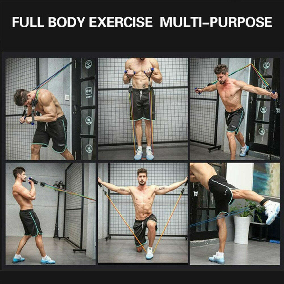 11PCS Exercise Home Gym Tube Fitness Elastic Latex Yoga Strap Resistance Bands