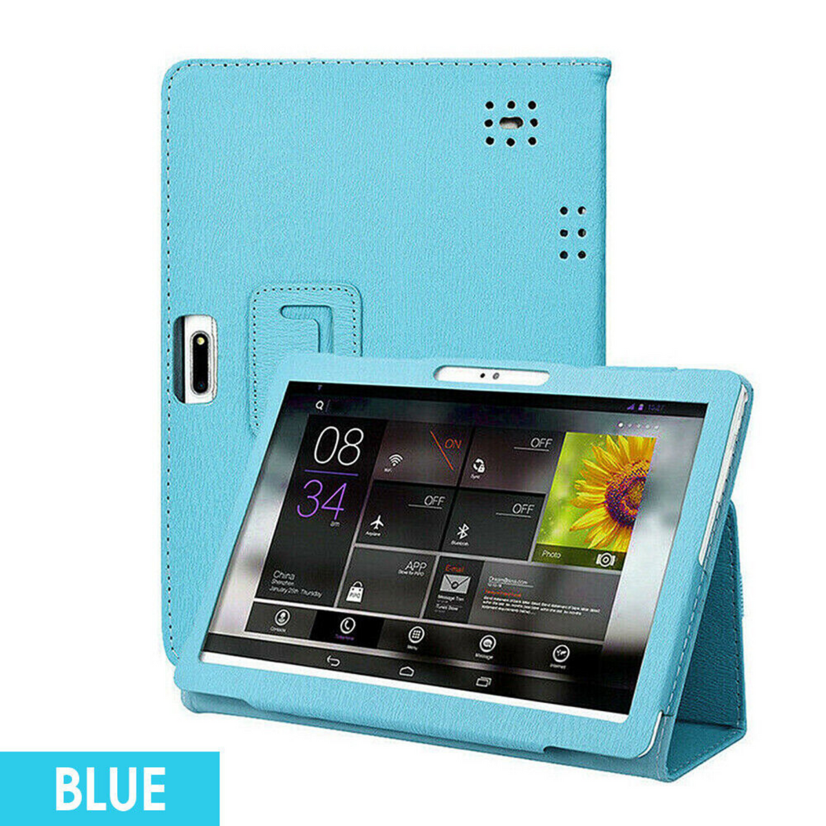 10.1 Inch Android Tablet PC Universal Shockproof PU Flip Stand Case Cover Blue
