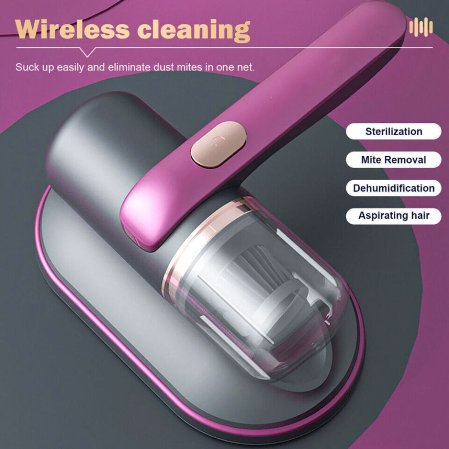 Wireless Dust Mite Remover Purple Handheld Vacuum Cleaner for Mattress Sofa Bed
