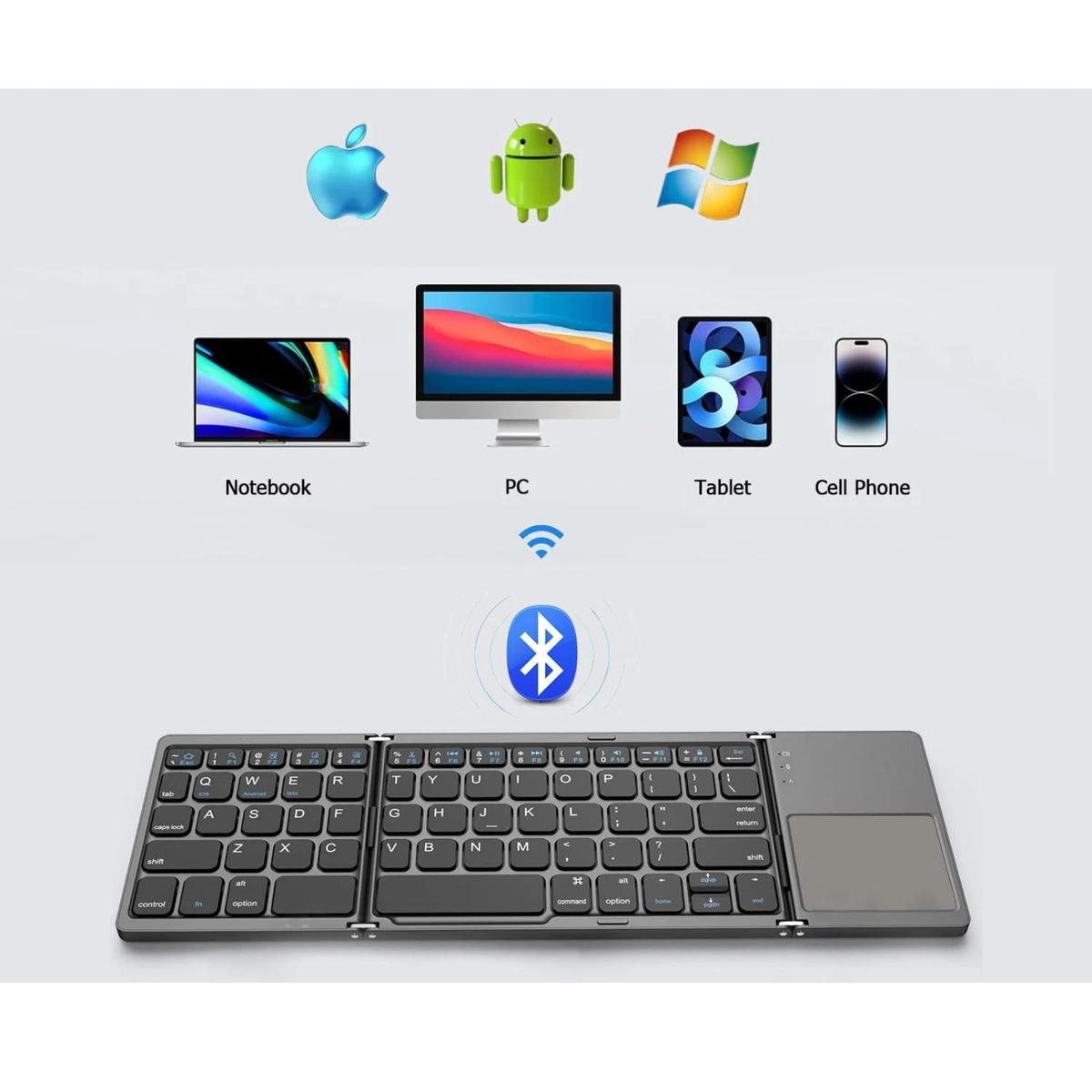 Folding Mini Keyboard Wireless Bluetooth Portable Black Laptop Tablet Device