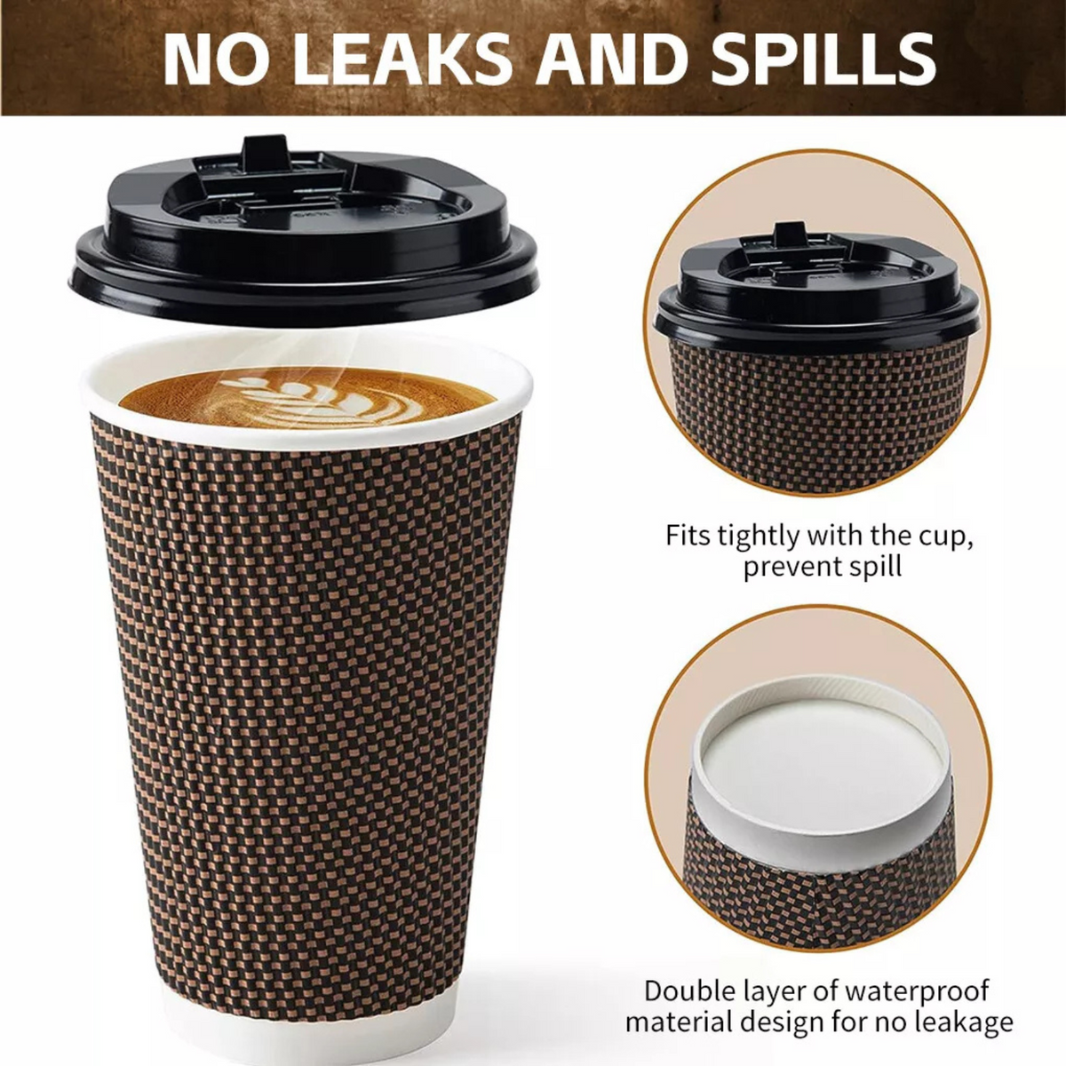 12oz (50Cups & 50Lids) Paper Takeaway Disposable Coffee Cups with Lids Healthy