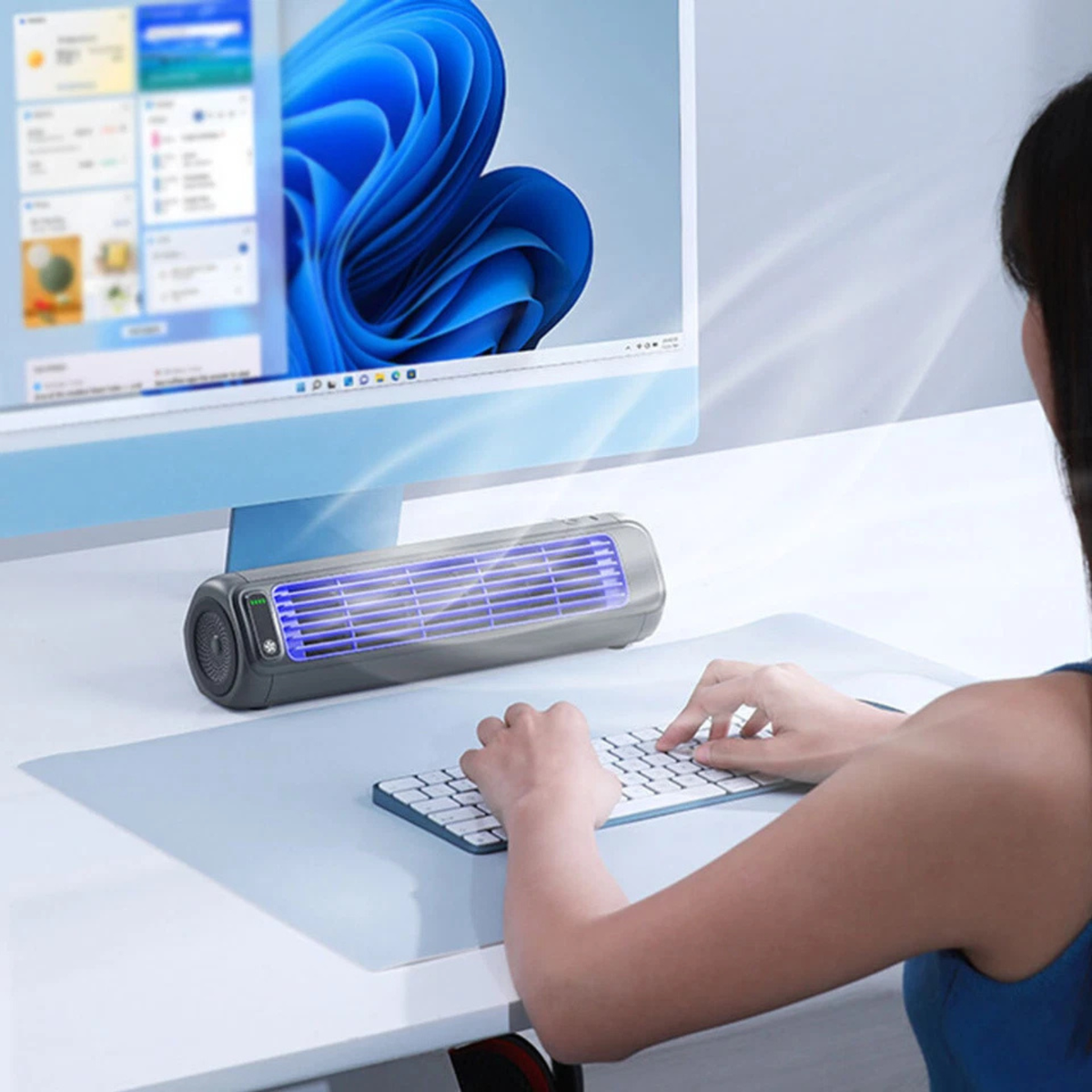 Quiet 3 Speeds Cooling Fan 2000mAh Portable USB Mini Desk Air Grey Device