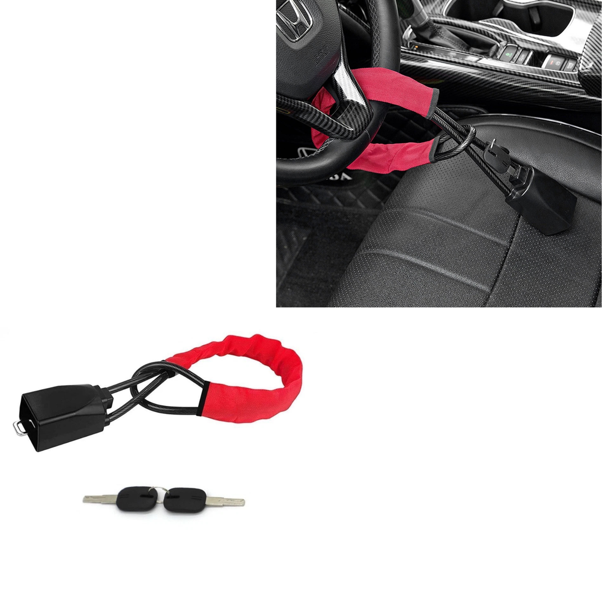 Red Universal Steering Wheel Lock Car Security Anti-Theft Device Strong