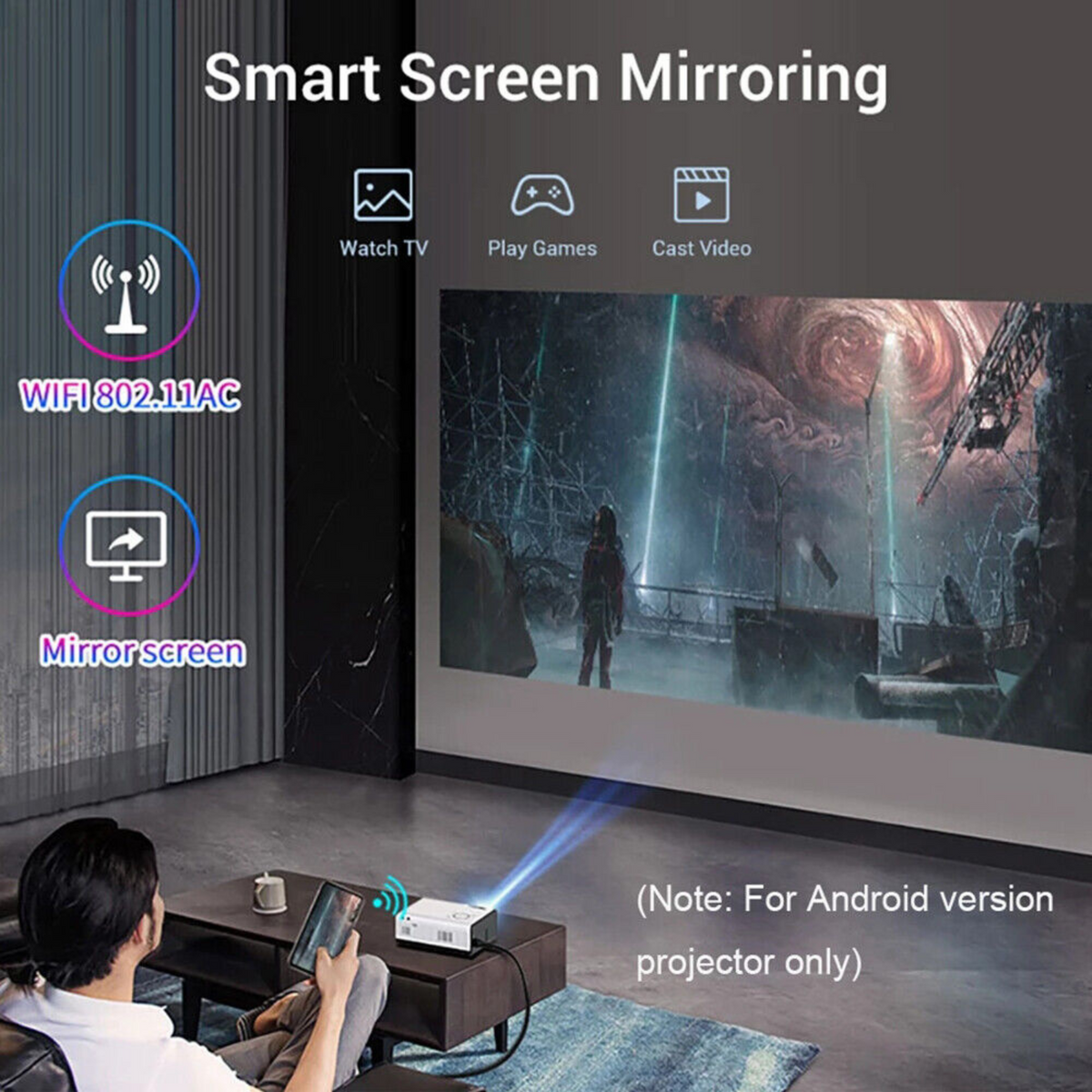 4K 1080P Support 5G WiFi Bluetooth Android Projector Outdoor Home Cinema HDMI AV
